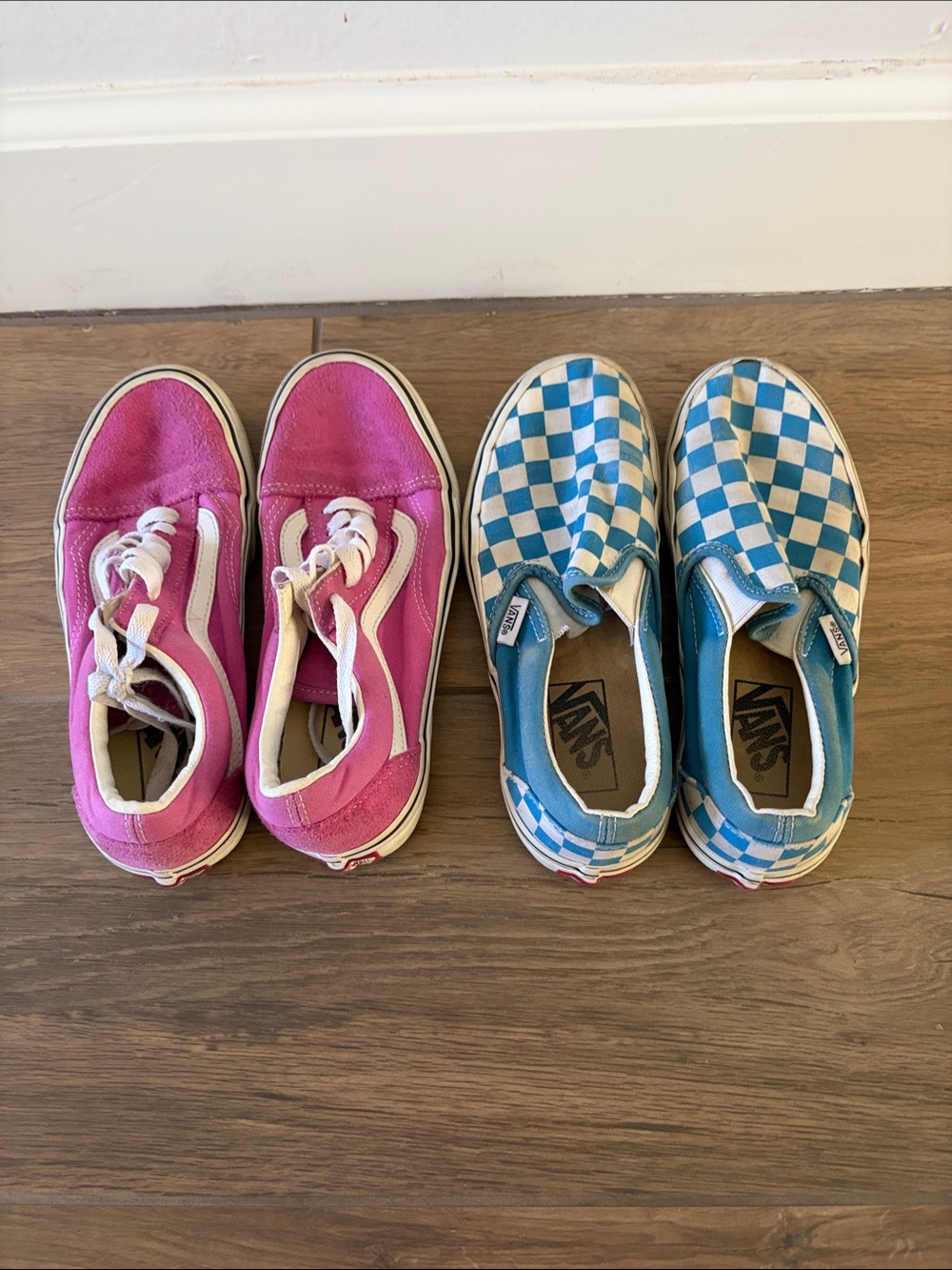 Vans Kids Pink Canvas Sneakers & Blue Checker Slip-Ons